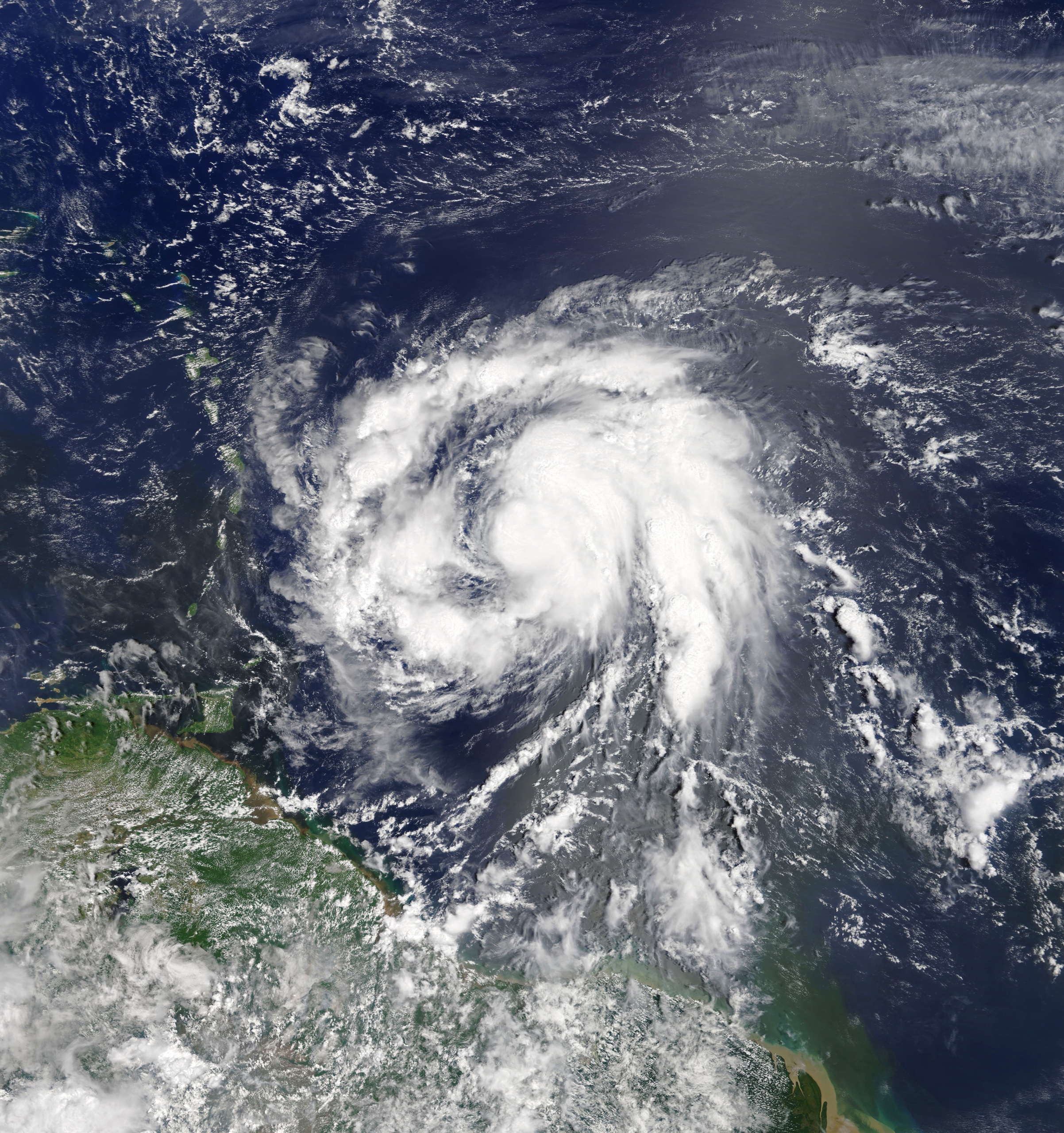 Terra MODIS satellite image of a disorganized Tropical Storm Maria on 17 September 2017